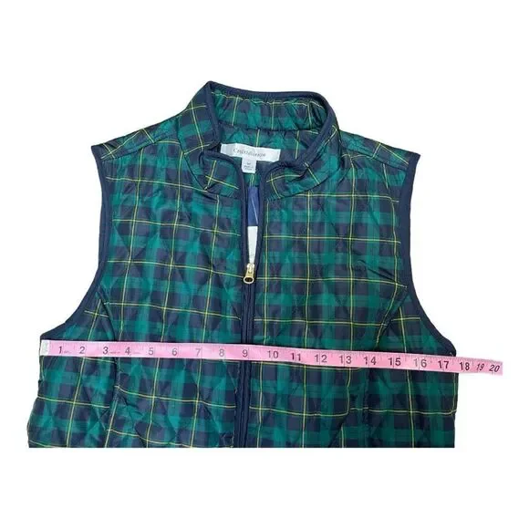 Croft & Barrow NWT Vest Sz M Green Blue Plaid Sleeveless Quilted Full Zip Preppy - Picture 3 of 7